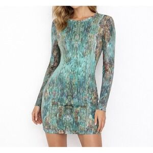 Misha Nonoo Abstract Bodycon Mini Dress XS Art to Wear Indie Long Sl Designer